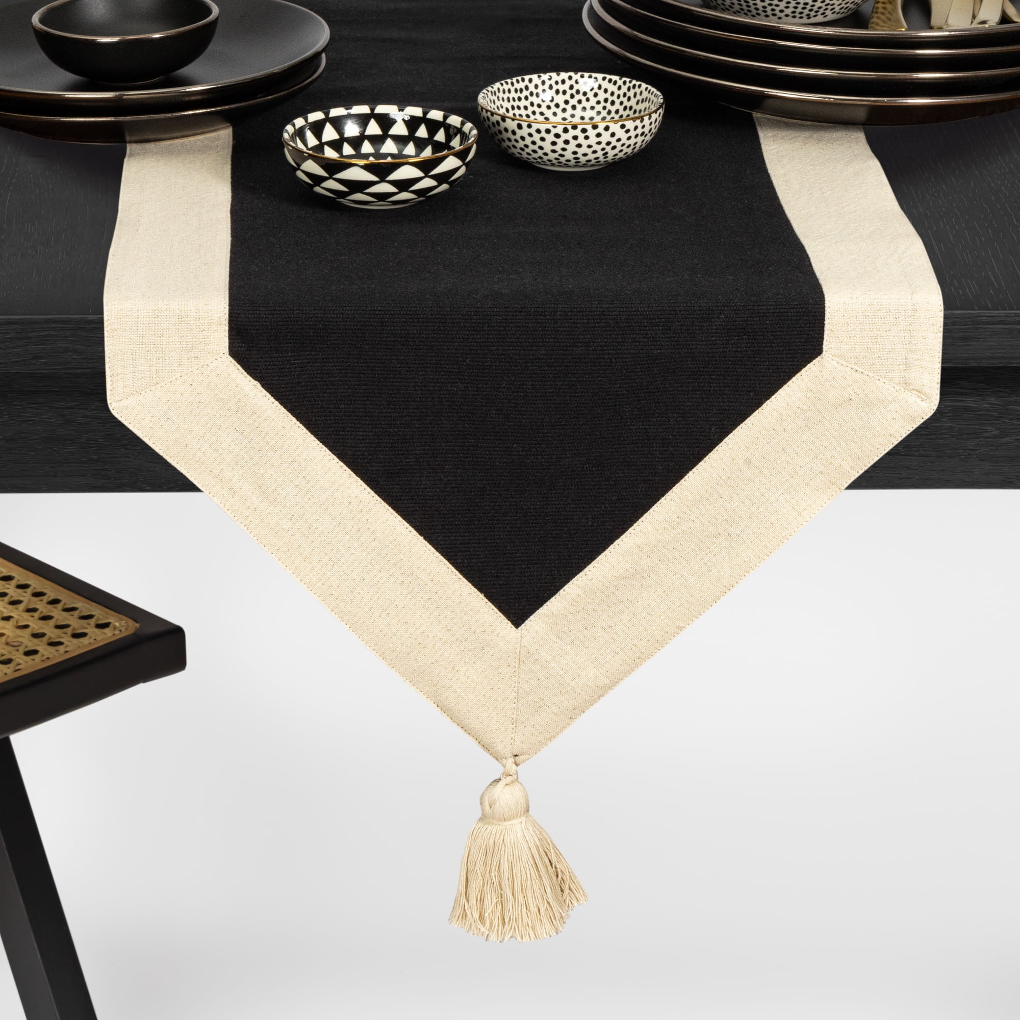 (3 pack) Thyme & Table Handmade Table Runner, Black with Gold Border, 14 x 72"