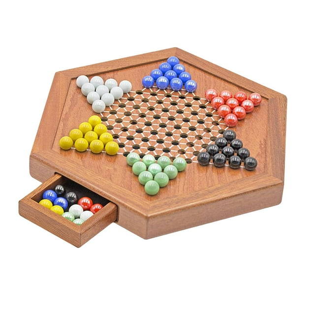 Traditional Chinese Checkers Board Game Glass Beads Family Fun Multiplayer Set