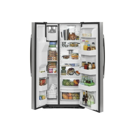 GE - 23.2 Cu. Ft. Side-by-Side Refrigerator with External Ice & Water Dispenser - Stainless steel