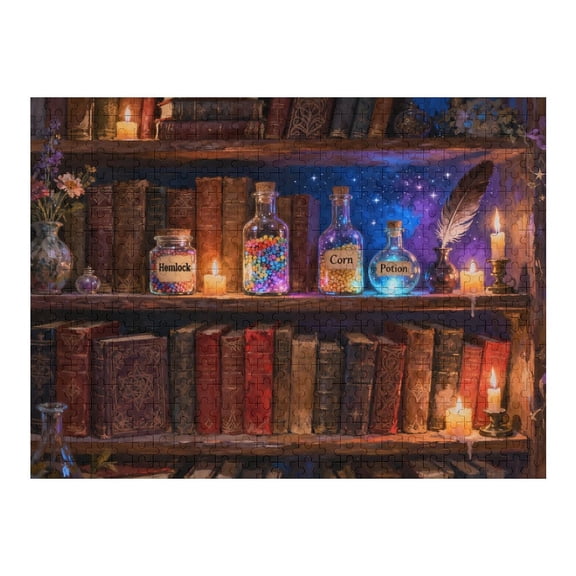 500 Piece Vintage Magic Library Jigsaw Puzzle for Adults, Bookshelf Fantasy Puzzle with Enchanting Book Scene, Challenging and Artistic Puzzles, Gift for Readers Lovers