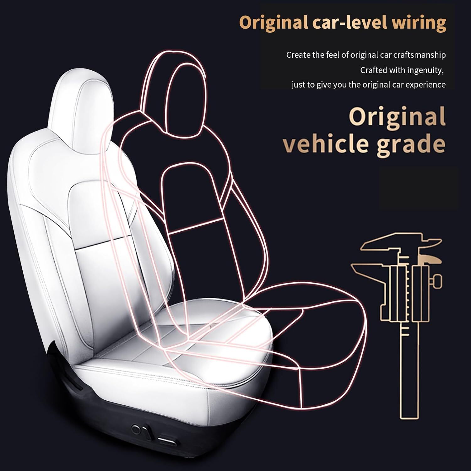 IKABEVEM Car Seat Cover for Tesla Model Y 2023 2024 - Full Set Fully Wrapped White Seat Covers 5 Seater