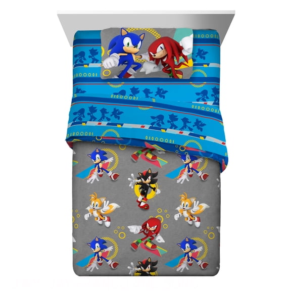 Sonic the Hedgehog Kids 5 Piece Reversible Comforter, Bed in a Bag, Twin