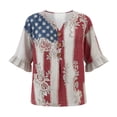 thumbnail image 4 of Wang6 250th Anniversary USA Shirts for Womens Plus Sized America Flag Printed V Neck Tshirts 4th of July Button Tops 3/4 Sleeve Independence Day Graphic Tees 0527liRed1 M, 4 of 4