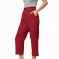 thumbnail image 5 of Women's Casual Solid Cotton Blend 3/4 Length Pants, Elastic Waist Pull-On Trousers with Pockets, Comfortable Mid-Rise Capris for Everyday Wear, Summer Walking, Office, | TruBelle,Red S, 5 of 8