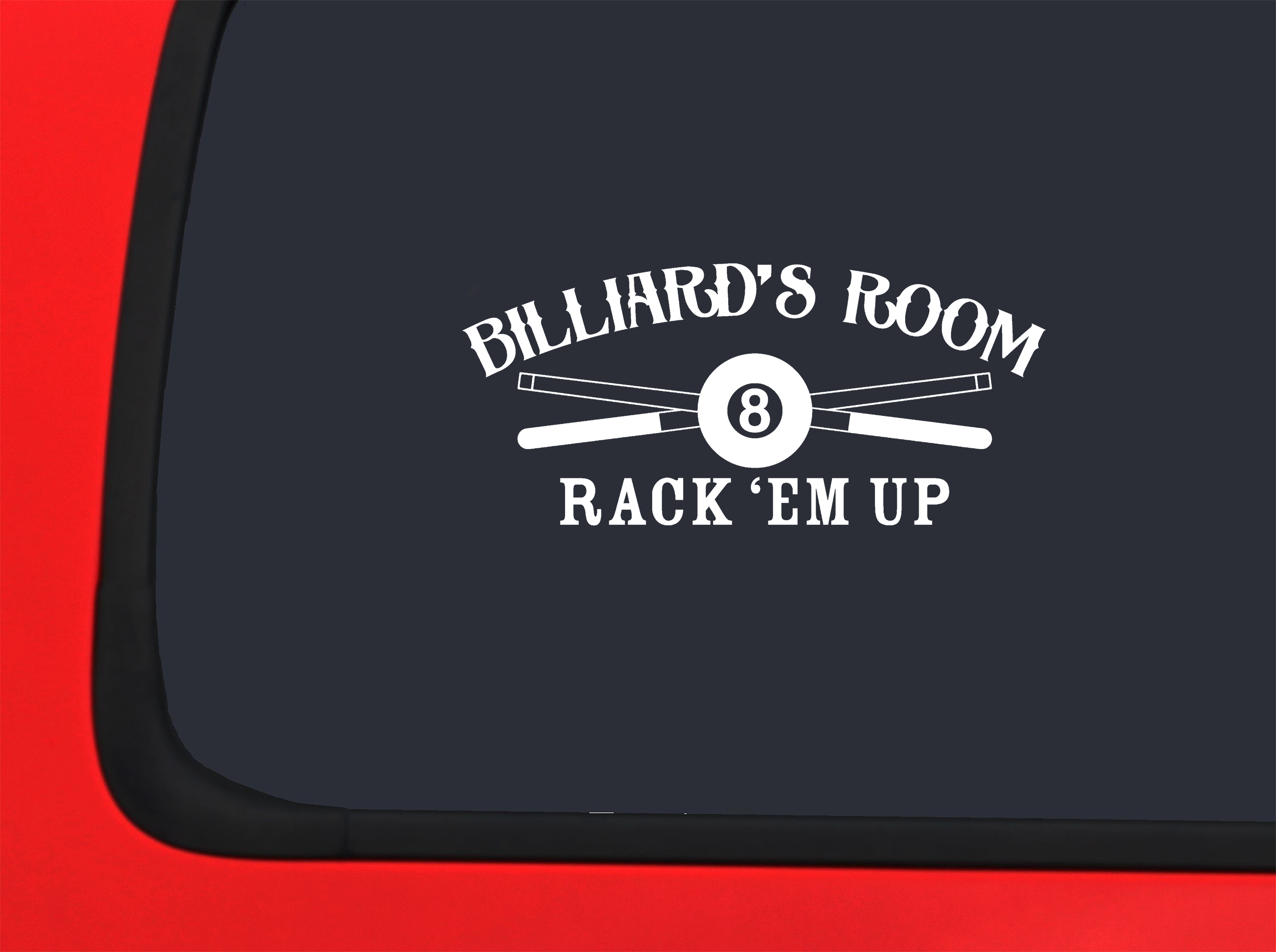 Car Sticker Billiards Room Rack Em Up Crossed Cue Sticks Eight Ball Car