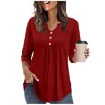 thumbnail image 2 of 3/4 Sleeve Tops for Women V Neck Peplum Shirts Ladies Tunics and Blouses Dressy Casual Spring Fashion Clothing Wine M, 2 of 4