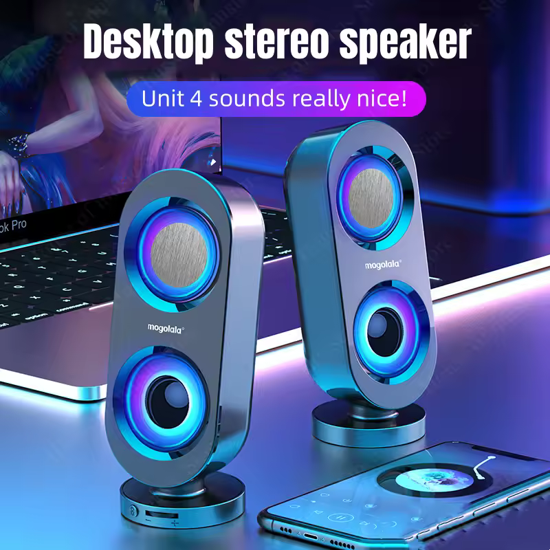 Computer Audio Home Desktop Notebook Speakers USB Wired Bluetooth Speakers Shocking Stereo RGB Color Atmosphere Lighting Effect(Black)