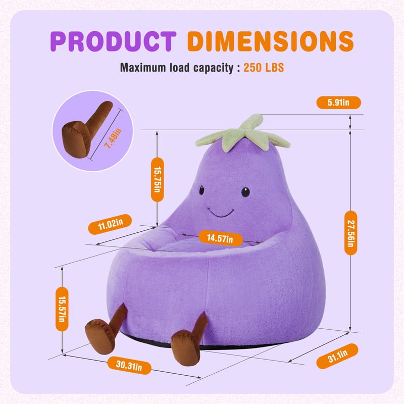 Gianna Kids Bean Bag Chair, 31 Inch Stuffed Toddler Couch with Faux Rabbit Fur Cover for Teens & Kids, Comfy Lazy Sofa Chair for Reader, Living Room, Bedroom, Purple
