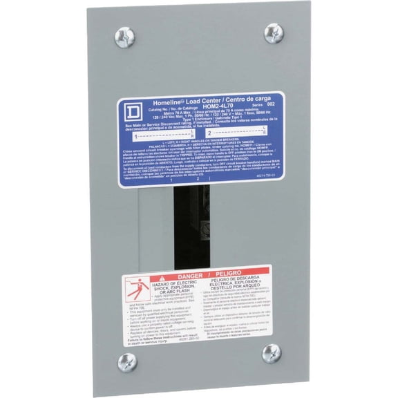Square D Homeline 70A 2-Space 4-Circuit Indoor Main Lug Flush Mount Load Center
