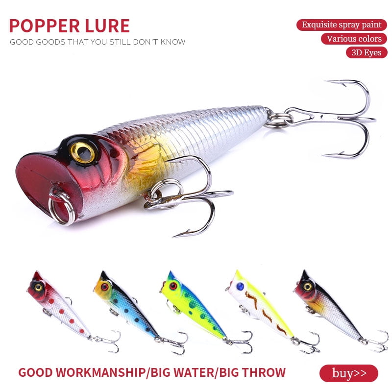 HENGJIA Topwater Poppers Fishing Lures, Pack of 5 Large Artificial Saltwater Lure, Top Water Popper Fishing Lures Saltwater for Offshore, Bass, Walleye