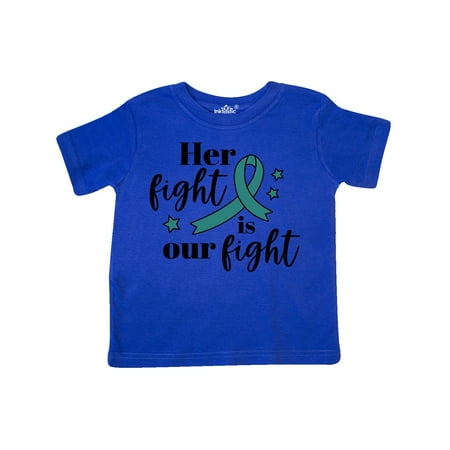 

Inktastic Ovarian Cancer Her Fight is our Fight with Teal Ribbon Gift Toddler Boy or Toddler Girl T-Shirt