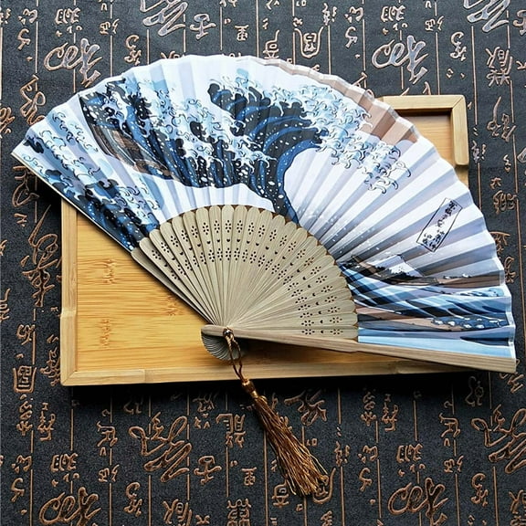 Hand Held Fan for Women Foldable, Chinese Japanese Vintage Bamboo Silk Folding Fans for Dance Music Festival Wedding Church Decoration (Ink Wash Style)