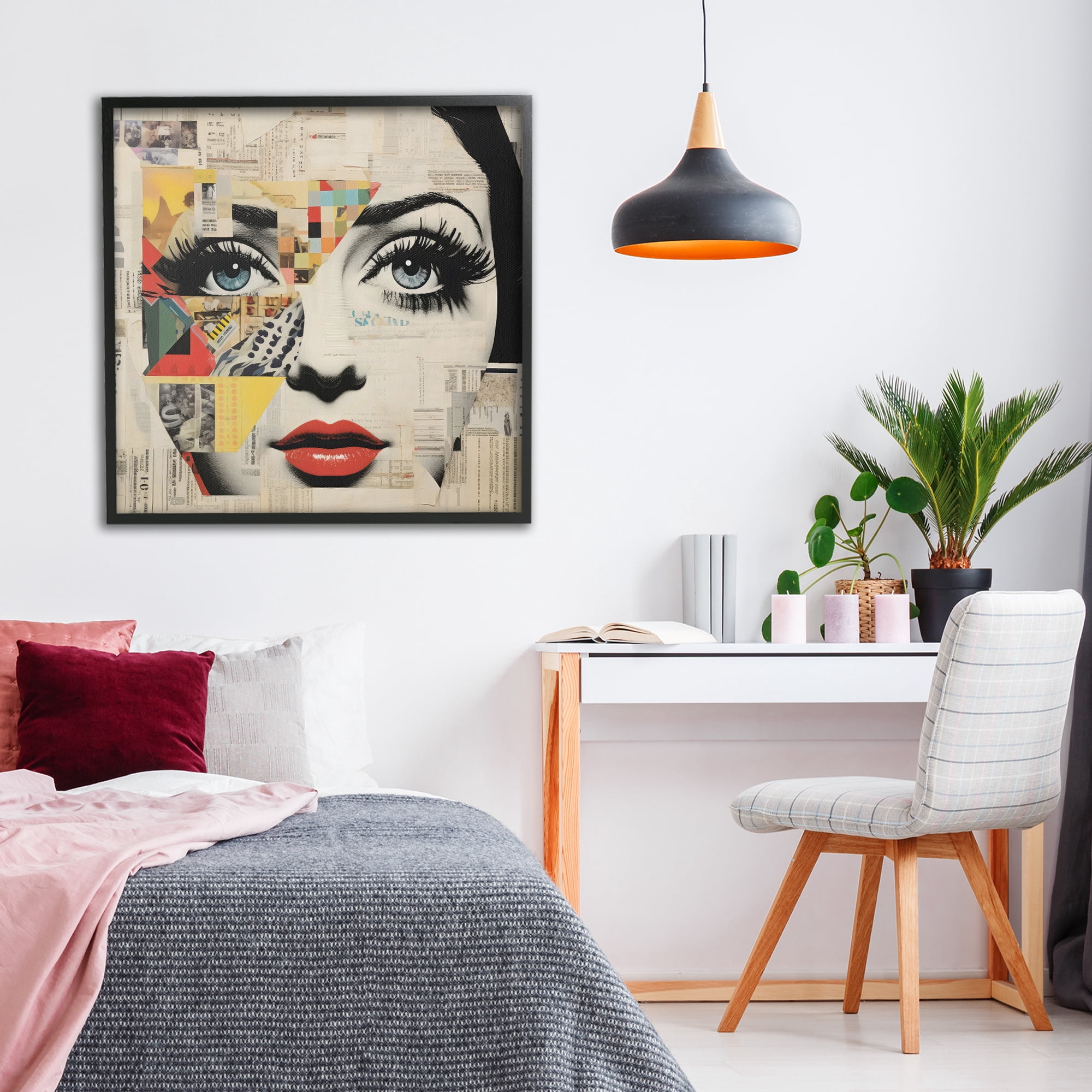 Stupell Industries Fashion Collage Pop Portrait Black Framed Giclee Art, design by Creative Studio