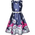 thumbnail image 1 of Robe Fille Bleu Profond Ceinture Fleur Vintage Robe de Fête 7 Ans, 1 of 7