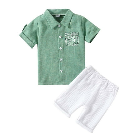 

Rovga Boys 2 Piece Outfit Kids Baby Spring Summer Print Cotton Short Sleeve Shorts Gentlemen Outfits Clothes Boy Outfits