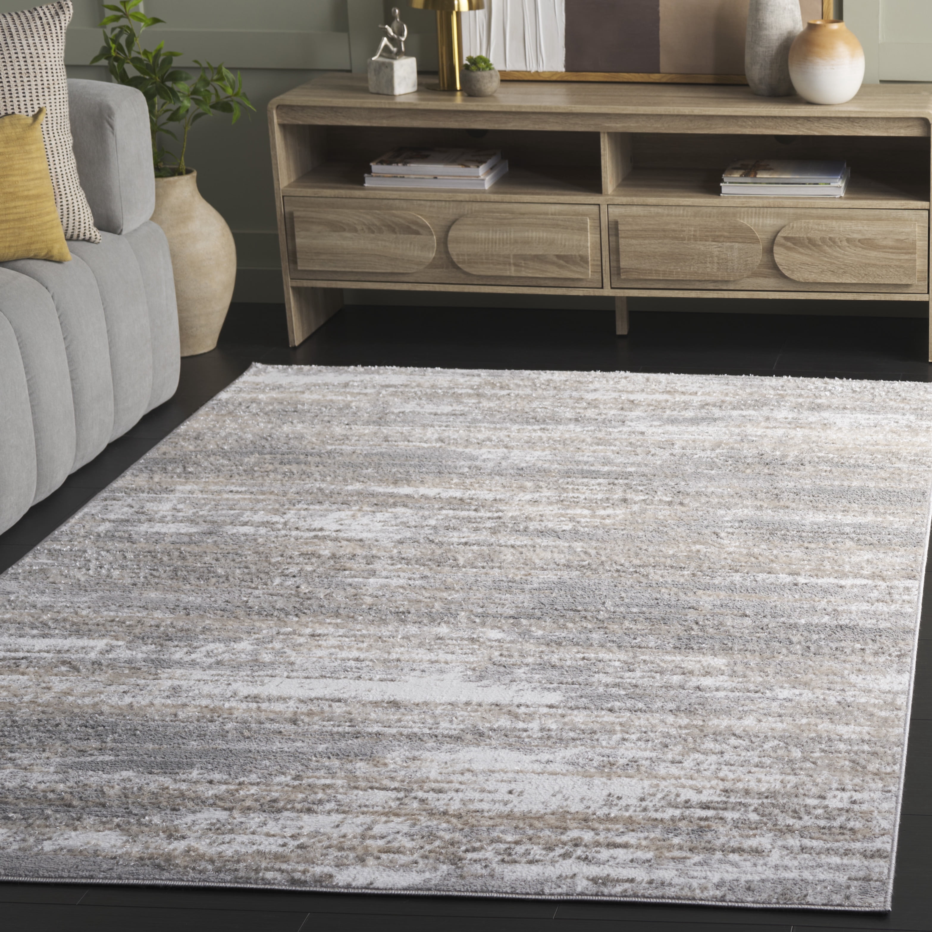 SAFAVIEH Maya Elvina Abstract Area Rug, Ivory/Grey, 6'7" x 6'7" Square