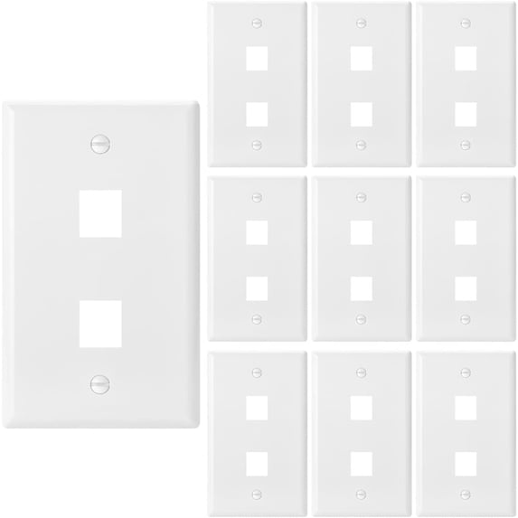 Bates- 2 Port Keystone Wall Plate, 10 Pack, White Ethernet Wall Cover, Keystone Plate 2 Port, Ethernet Wall Plate 2 Port, Ethernet Gang Wall Plate, Ethernet Plate, Dual Gang Keystone Wall Plate