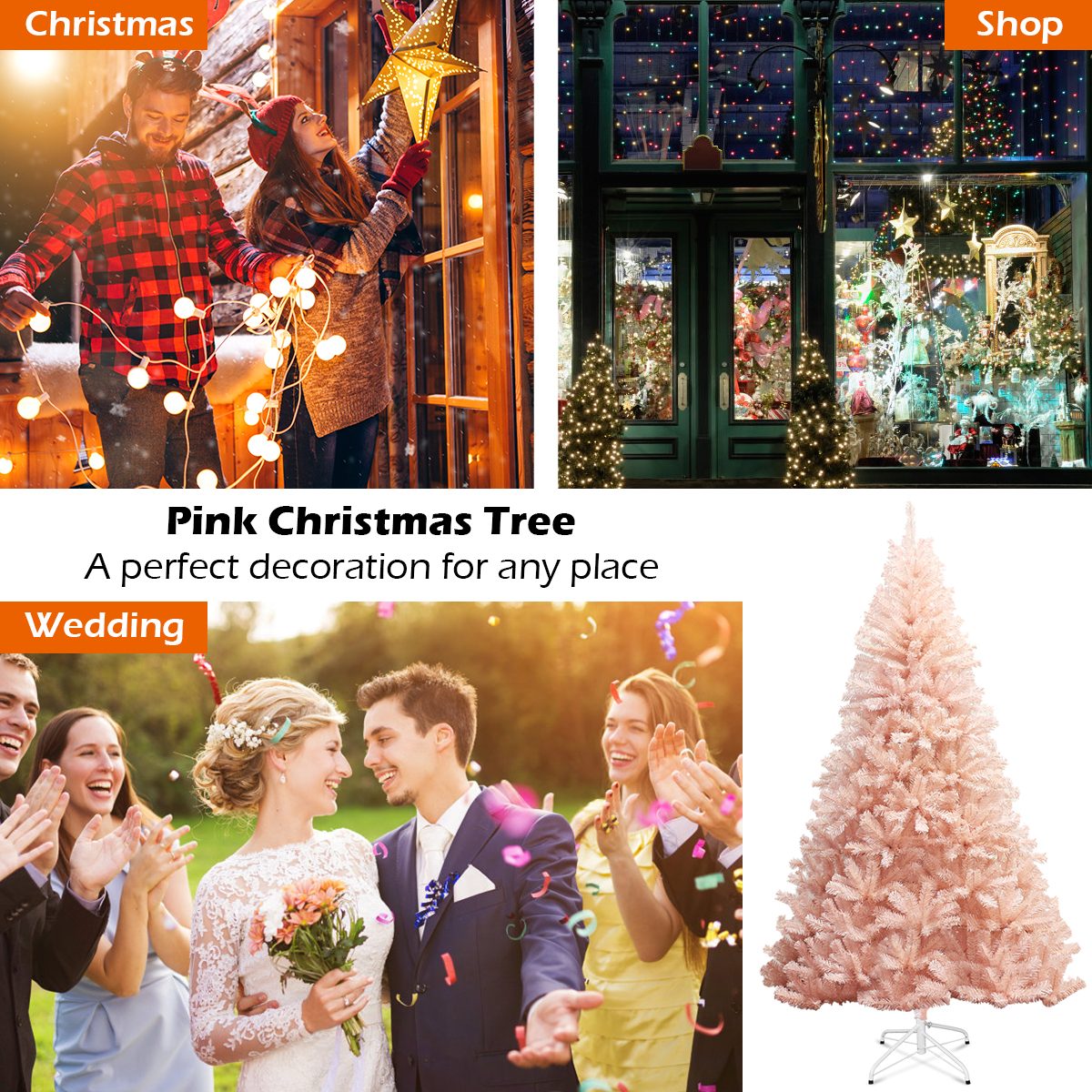 Costway 6ft Pink Christmas Tree Hinged Full Fir Tree Metal Metal Season,Pink - image 2 of 8