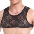 thumbnail image 5 of Lingerie for Women,Bras for Women,Beef Men's Lace Floral Muscle Tank Top Round Neck Mesh Undershirt Semi Transparent Vest Singlet Gym Sports Half Top, 5 of 9