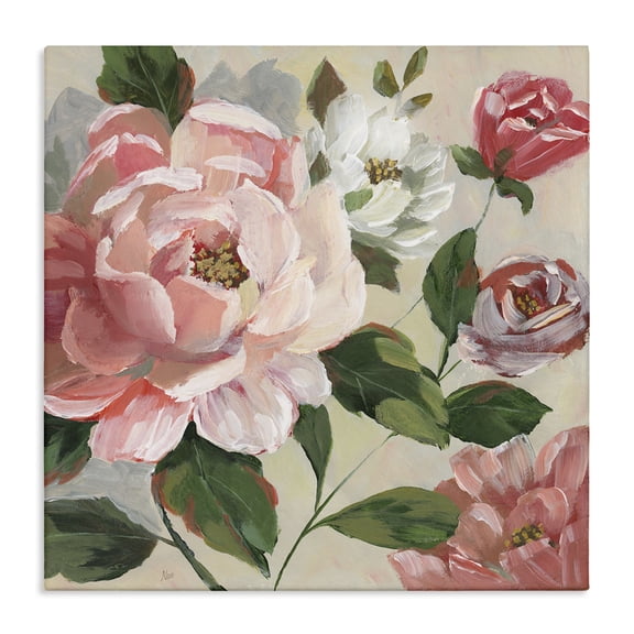 Stupell Industries Pink Rose & Peonies Floral Painting Wrapped Canvas Canvas Art Print Wall Art, 17 x 17