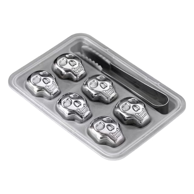 Tong Pierres à Whisky en Forme Pierres de Refroidisseur de Whisky Réutilisables en Acier Inoxydable Roche de Boisson en Métal avec Glace en Silicone