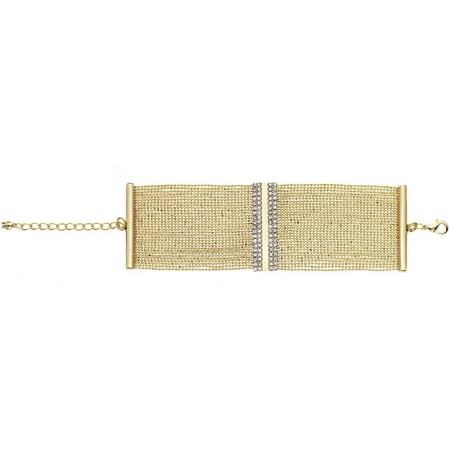 X & O Handset Austrian Crystal 14kt Gold-Plated Rectangle Stripe Bracelet