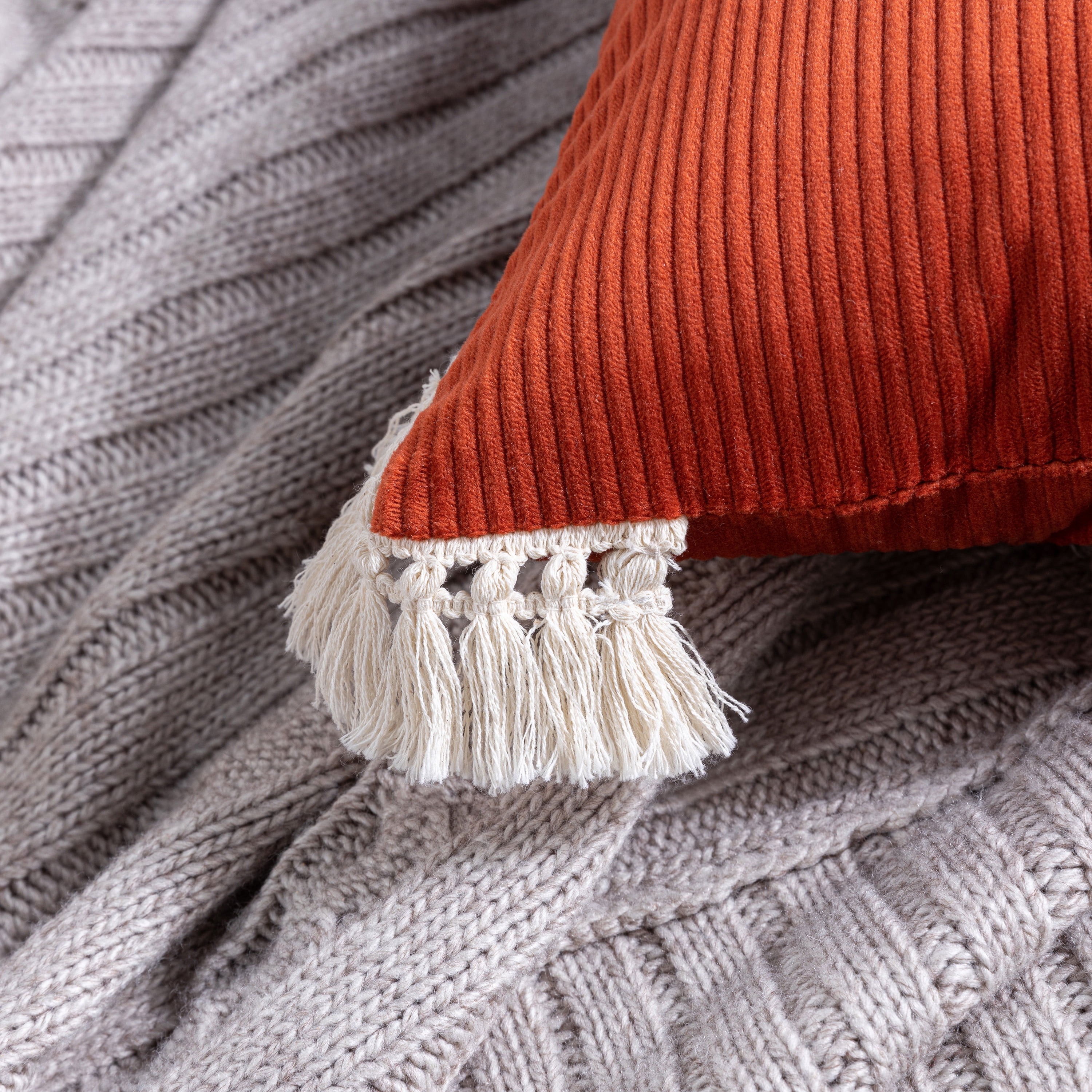 Phantoscope Soft Corduroy Velvet Decorative Throw Pillows with Cotton Tassel Trim, 12 x 20 in, Orange Red, 2 Pack