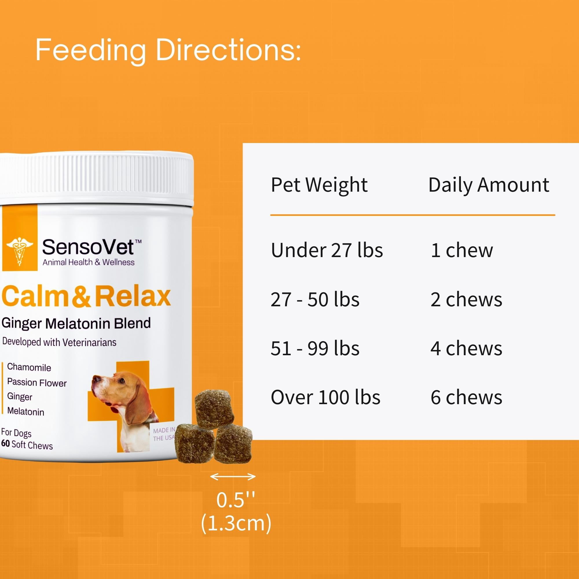 SensoVet Calm & Relax Soft Chews for Dogs - Ginger Melatonin Blend