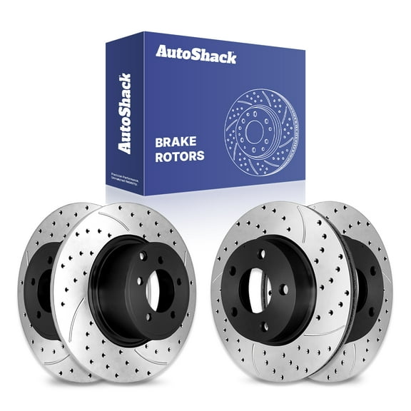 AutoShack Front Vented & Rear Solid Drilled & Slotted E-Coated Brake Rotors 4-PC Set Replacement for 2014-2017 Mitsubishi Lancer ShadowGuard