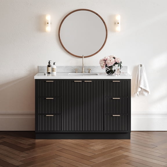ARIEL Milan 55 Inch Single Rectangle Sink Bathroom Vanity with Carrara White Marble Countertop 1.5 Inch in Black