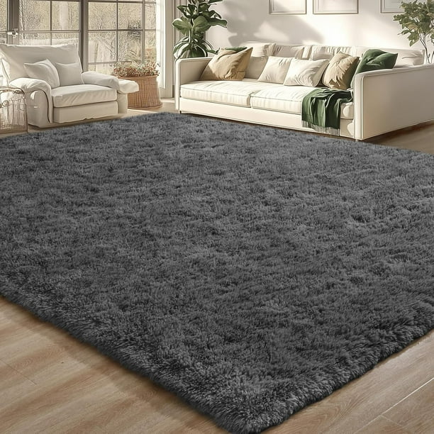 Alfombra Merelax 122x183 cm de Plush Suave Antideslizante Gris Oscuro