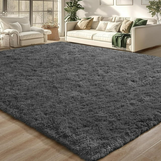 Alfombra Merelax Shaggy grande, 183 x 274 cm, antideslizante, gris oscuro