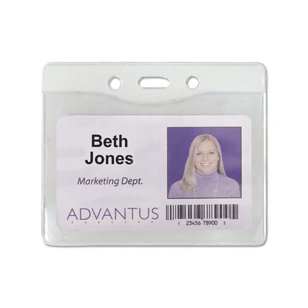 Advantus Security ID Badge Holder, Horizontal, 3 3/8w x 4 1/4h, Clear, 50/Box