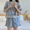 thumbnail image 4 of Conjunto de pijama de manga corta para mujer, ropa de dormir sencilla de estilo coreano para adolescentes, informal, para el hogar, suave, para uso diario, Verano, 4 of 4