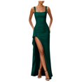thumbnail image 2 of RFQWOVSR Womens Solid Color Spaghetti Strap Side Slit Maxi Dress Elegant Formal Gown M, 2 of 5