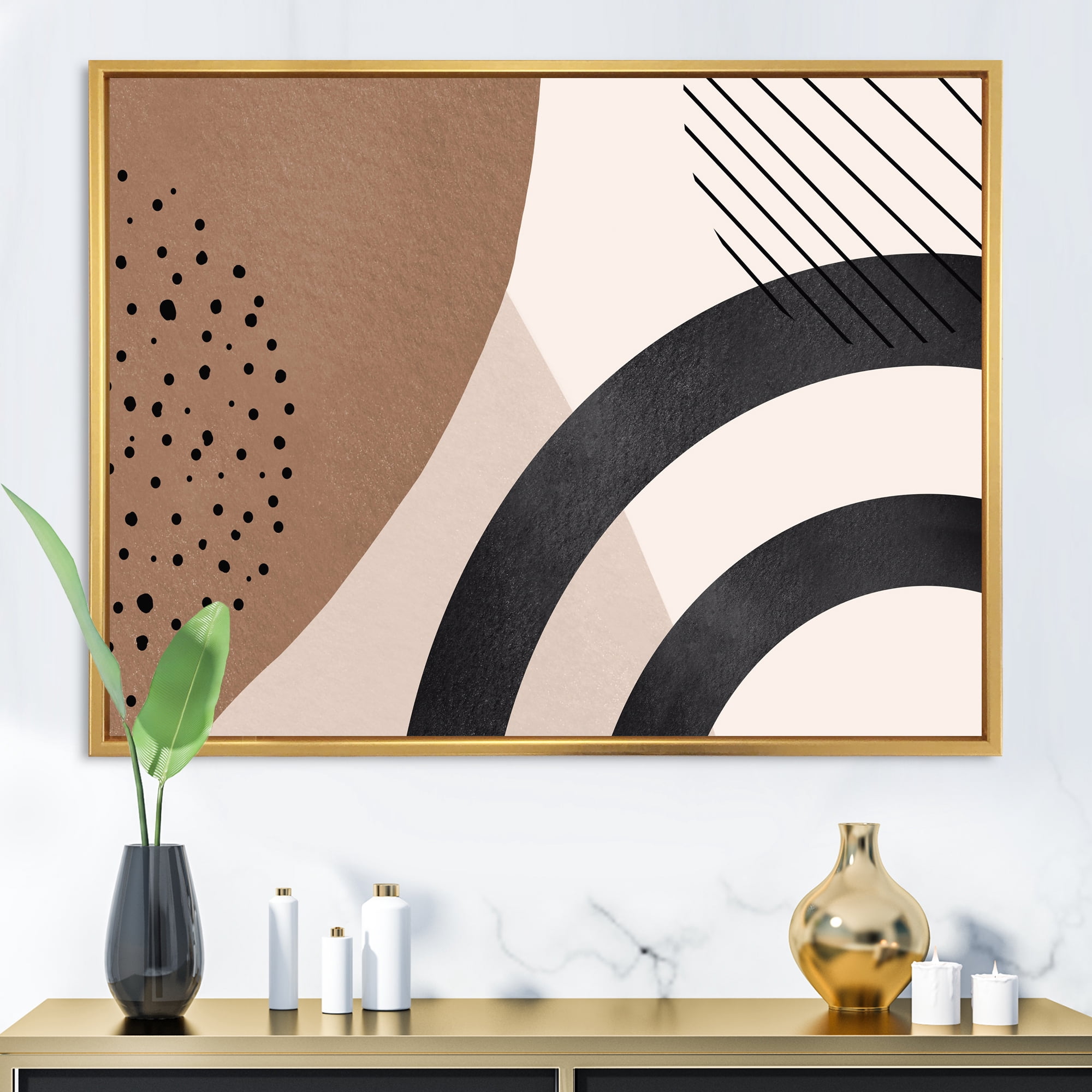 Designart 'Abstract Ivory Shapes and Shapes in Terracotta III' Modern Framed Canvas Wall Art Print