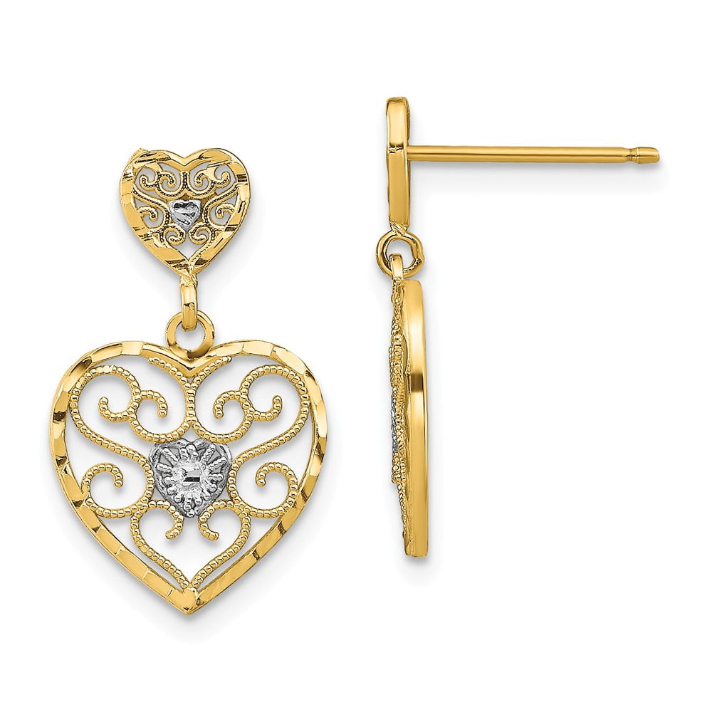 Diamond2Deal 14k Yellow Gold Rhodium Heart Beaded
