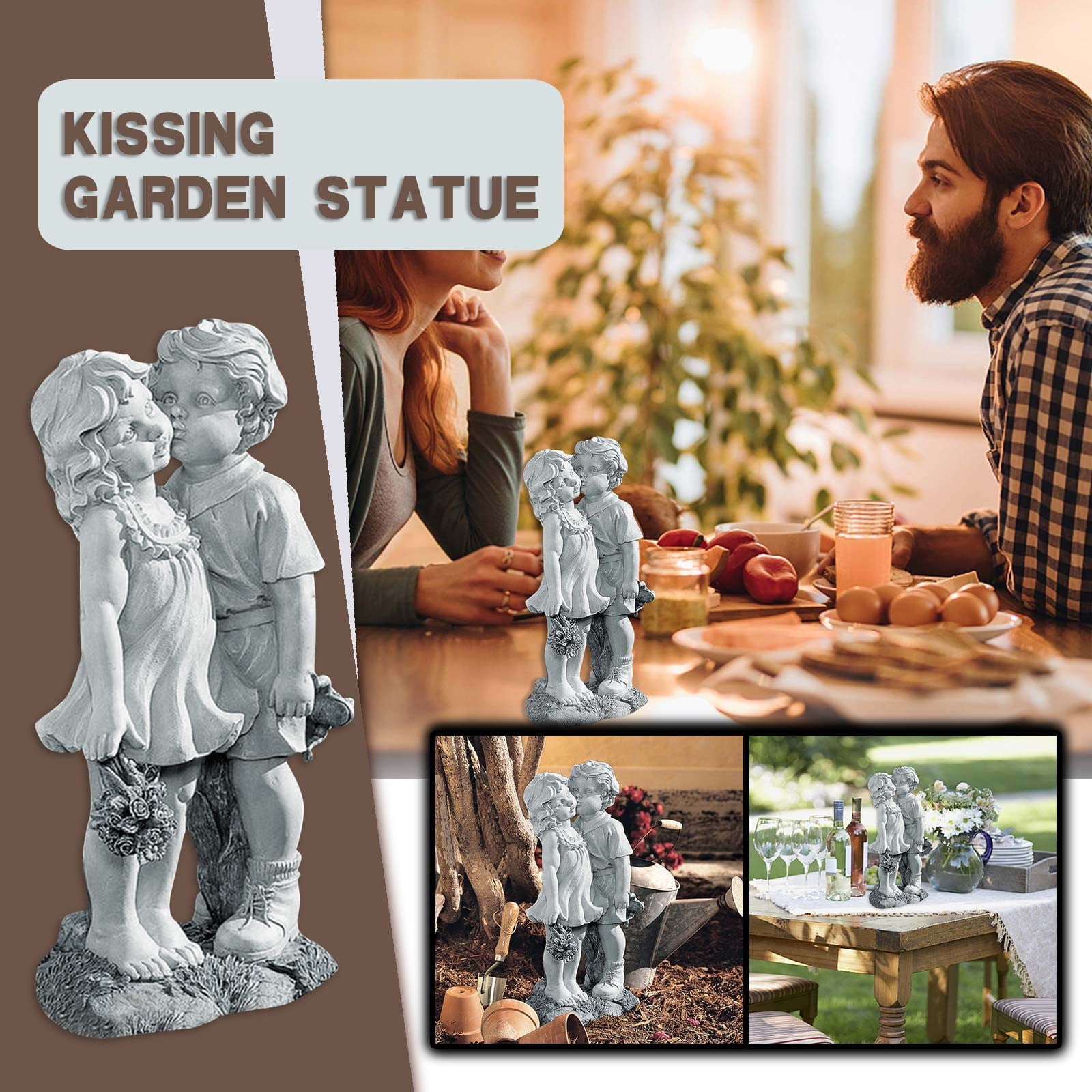 Garden Kissing Kids Ornaments Outdoor Decor Boy and Girl Statue Sculpture 