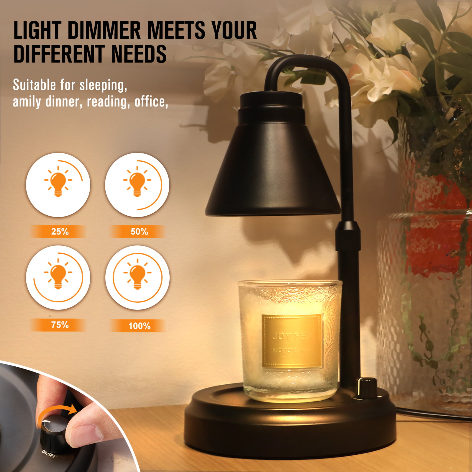 Gimify Timer, Lamp Bedroom, Candle Warmer Adjustable Candle Warmer Black with Lamp Height&Brightness, for