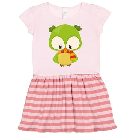 

Inktastic Cute Owl Wearing A Striped Scarf Green Owl Gift Toddler Girl Dress