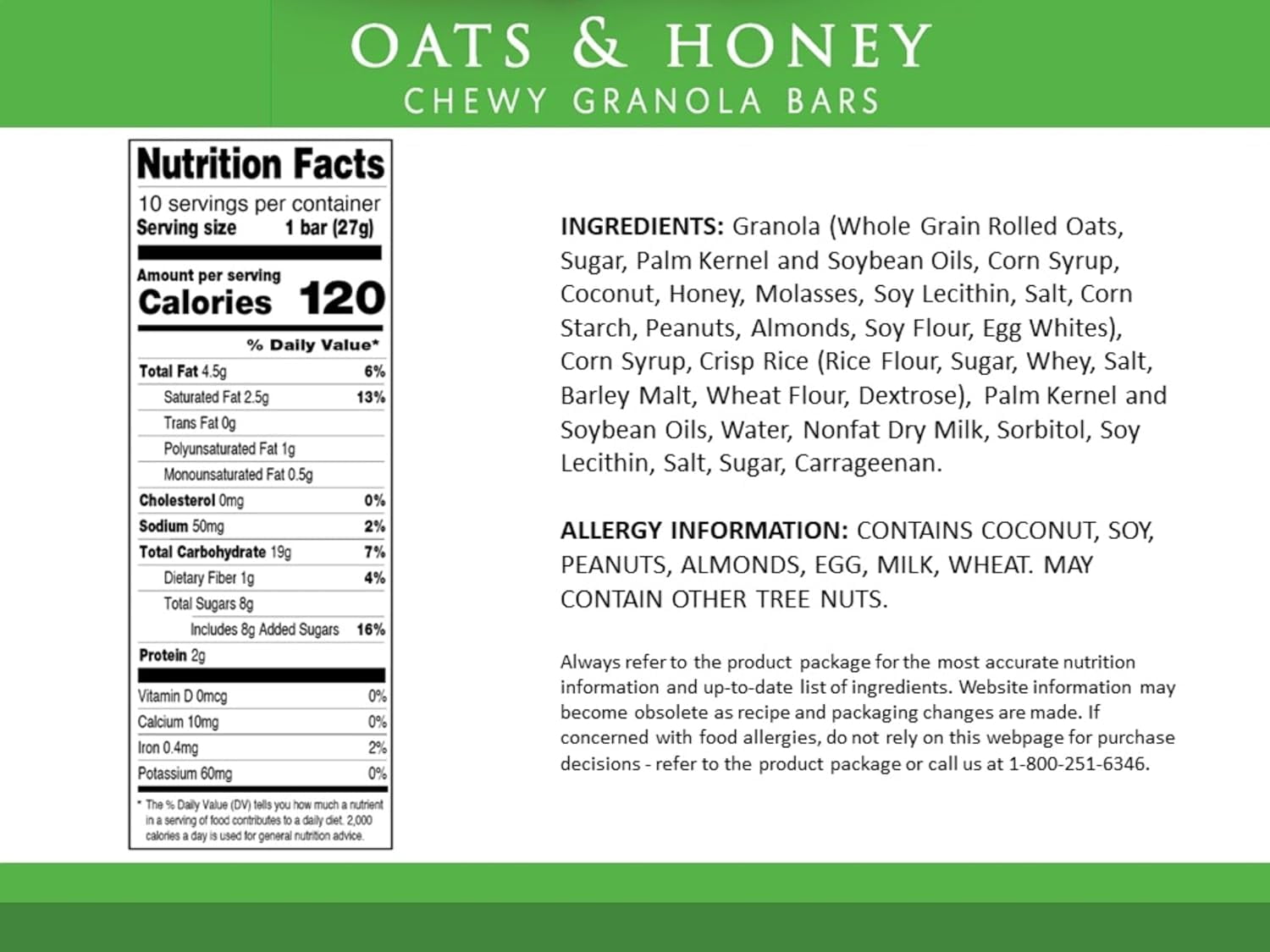Sunbelt Bakery Oats & Honey Chewy Granola Bars, 80-1.0 OZ Bars (8 Boxes)