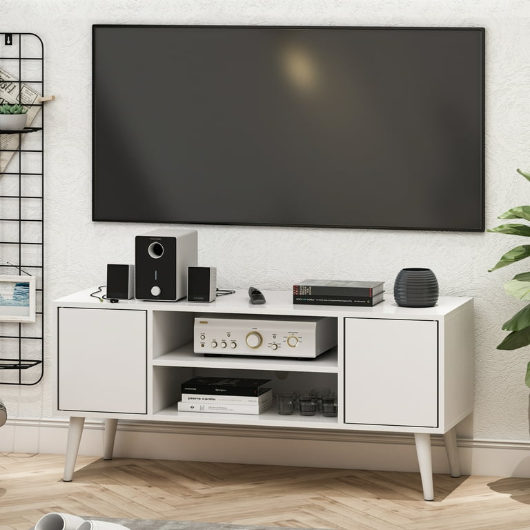  Yusong Retro TV Stand for 55 Inch TV, Entertainment Centers for  Living Room Bedroom, Wood TV Bench Table TV Console TV Cabinet with 2  Storage Cabinets and Open Shelves,White : Home
