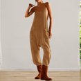 thumbnail image 3 of Pantalones Monos Cuello en V Una pieza Color sólido Bolsillos para mujer Traje diario Ygjytge Caqui T XL para Mujer, 3 of 5