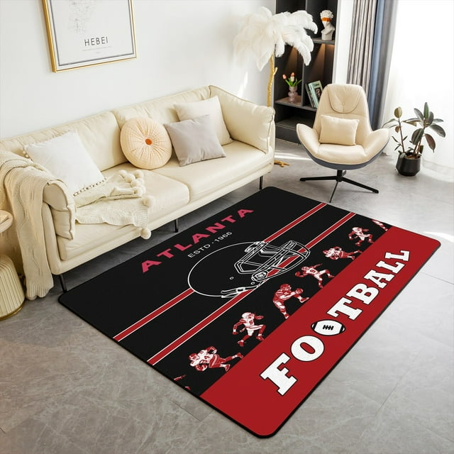 YST Football Area Rug for Living Room,American Football Rug for Bedroom 3x5,Black Red Sports Indoor Floor Mat,Rugby City Team Accent Rug Set Non Slip(Atlanta)
