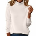 thumbnail image 2 of Cozy Sweaters For Women Turtleneck Long Sleeve Pullover Knitted Pullover Warm Tops Fall Winter Clothes White 2XL, 2 of 6