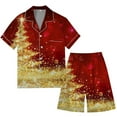 thumbnail image 3 of XDZJLR Mens Christmas Pajama Xmas Printed Silk Satin Short Sleeved Button Up Pajamas Set Pjs Loungewear Watermelon Red L, 3 of 4