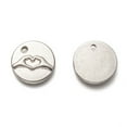 thumbnail image 2 of 5pc Non-304 Stainless Steel Charms Flat Round with Finger Heart Stainless Steel Color 15x2mm Hole: 1.8mm, 2 of 3