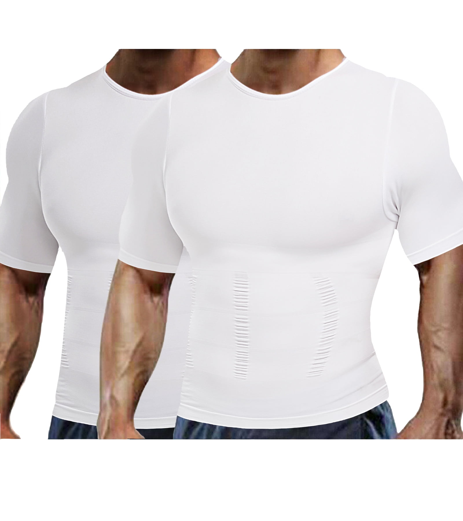 QRIC 2 Pack Men's Compression Shirt White Undershirt Slimming Tank Top ...