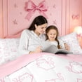 thumbnail image 4 of meiyoeat Pink Cute Cat Pattern Full Size Comforter Sets,Girly Kitten Print Bedding Comforter Set For Girl,Reversible,3 Pieces,1 Comforter and 2 Pillowcases, 4 of 7