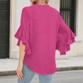 thumbnail image 4 of Womens Summer 3/4 Length Sleeve Bell Sleeve Flared Tunic Tops Plus Size V-Neck Blouses for Women Dressy Casual Hot Pink M, 4 of 5